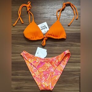 Kulani Kinis Classic Tie Bikini Top Minimal Full Coverage Bikini Bottom Orange
